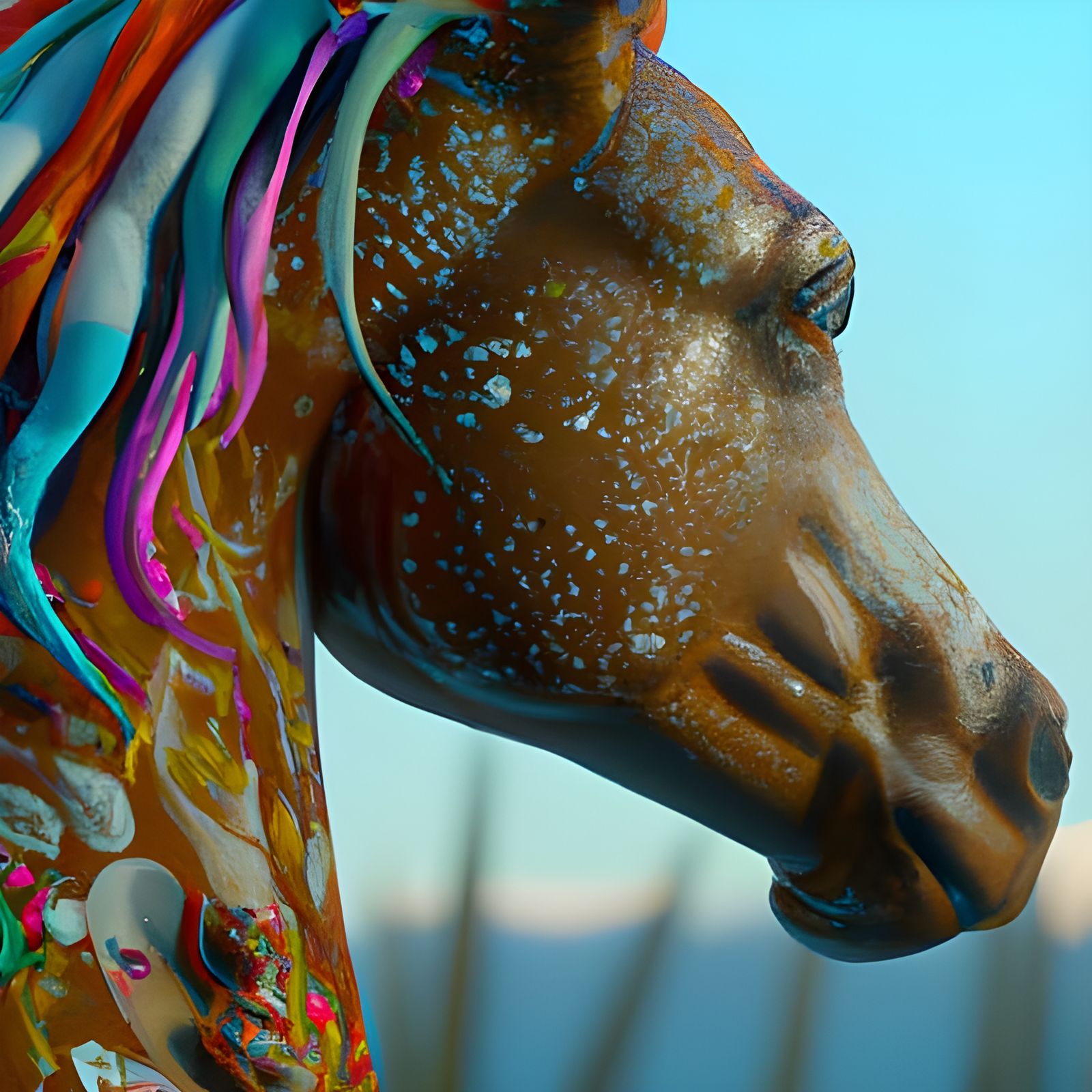 Detailed Horse with Colorful Skin in Fantasy Art Style
