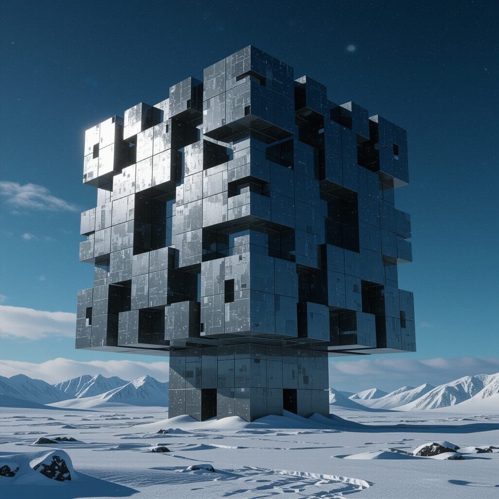 Borg Cube: Monolithic Brutalist Sci-Fi Architecture