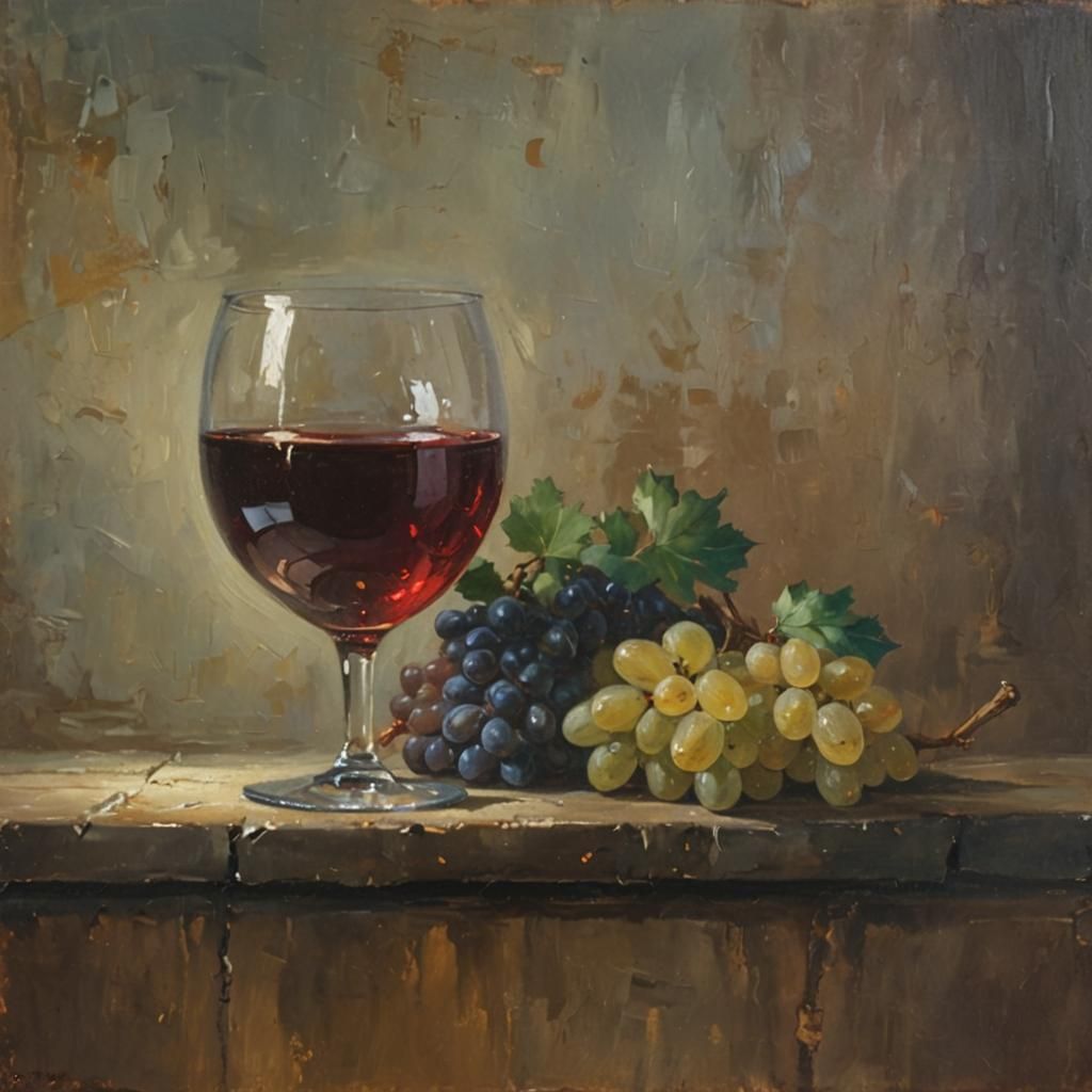 Wine Connoisseur in Luxurious Cellar: An Impasto Oil Paintin...