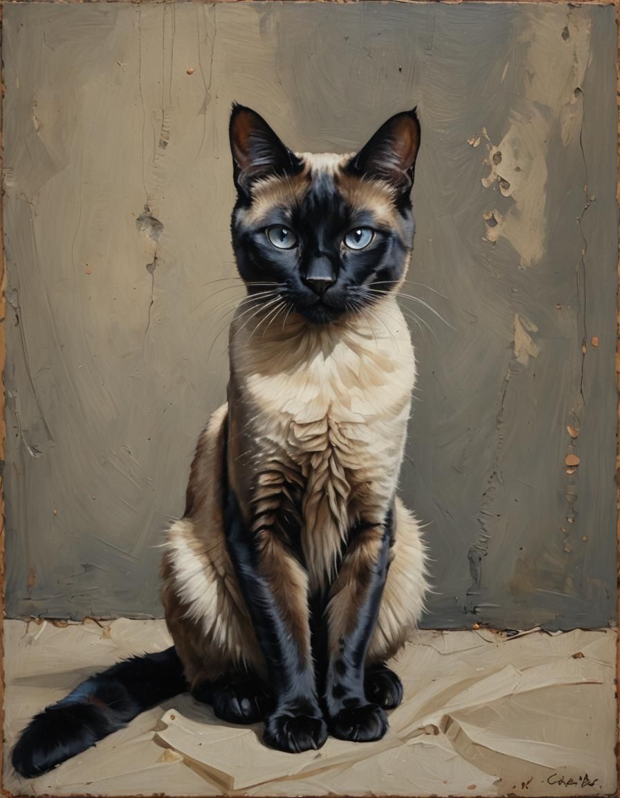 Black Siamese Cat Oil Painting