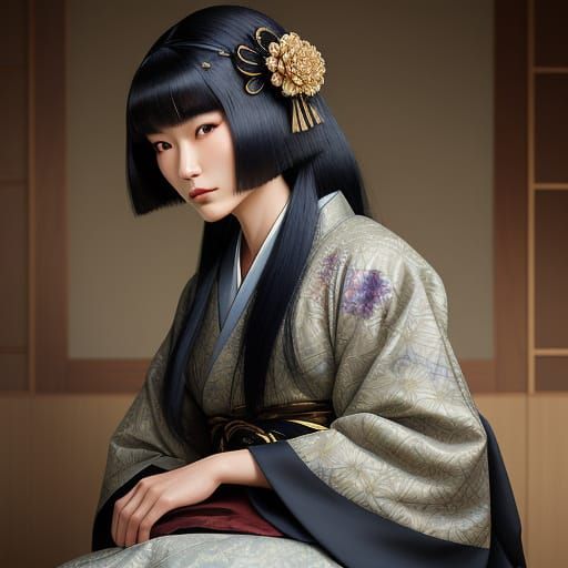 Elegant Geisha in Art Deco-Inspired Japanese Portraiture