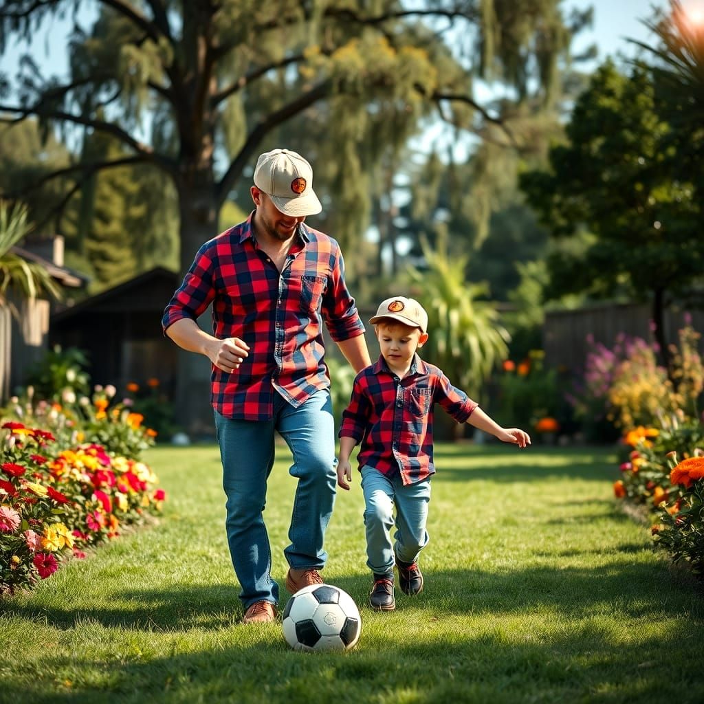 Australian Father and Son Playing Football