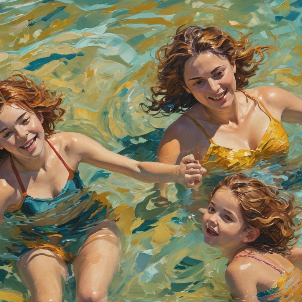 Vibrant Mediterranean Family Moment in Neo-Impressionist Oil