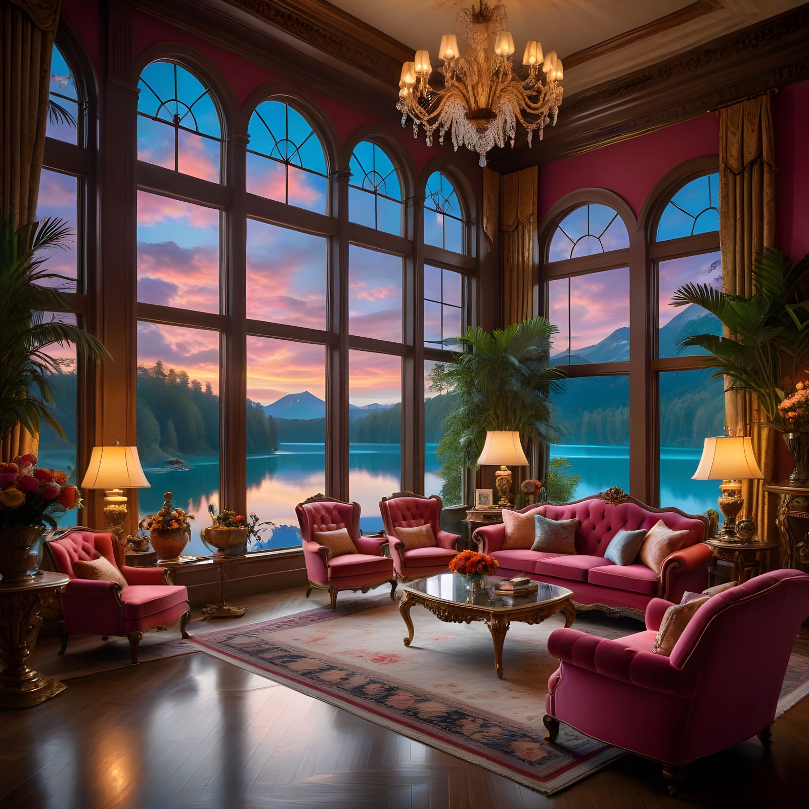 Luxurious Lake Mansion Interior in Vibrant Candyland Wonderl...