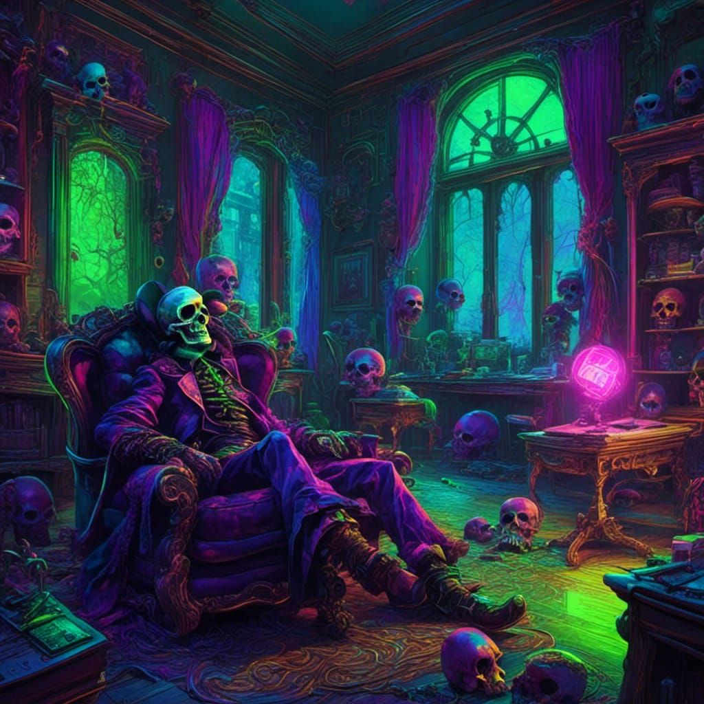 Relaxing Jester in Cyberpunk Room of Death