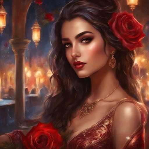 Portrait of a Beautiful Arabic Girl in Royo Style