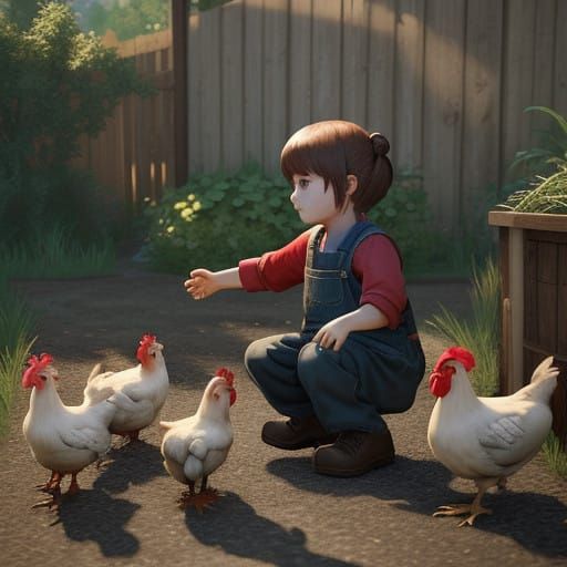 Child feeding the chickens