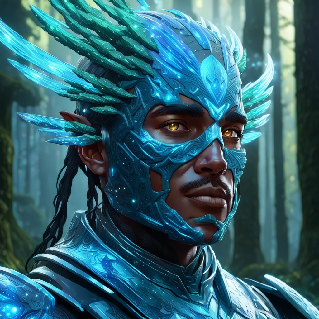 Elemental Dragoon in Sparkling Forest: Hyperdetailed Portrai...