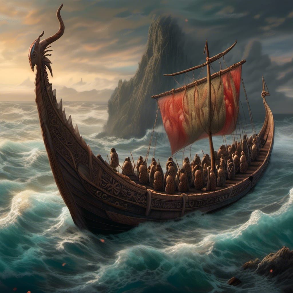Viking Longboat with Dragon Figurehead