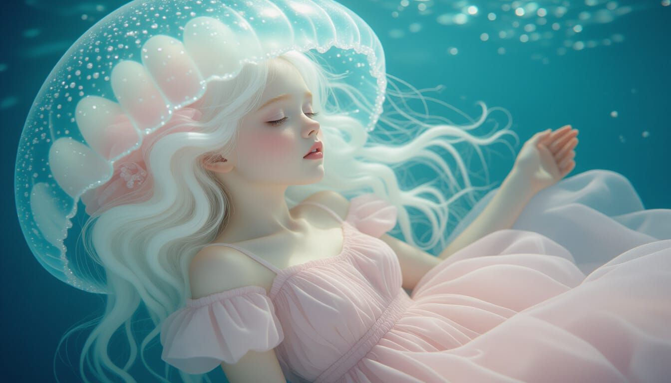 Albino Girl Encased in Crystalline Jellyfish
