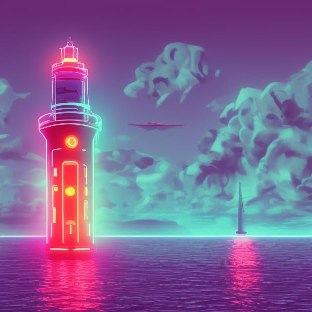 Futuristic Lighthouse in Synthwave Neon Style
