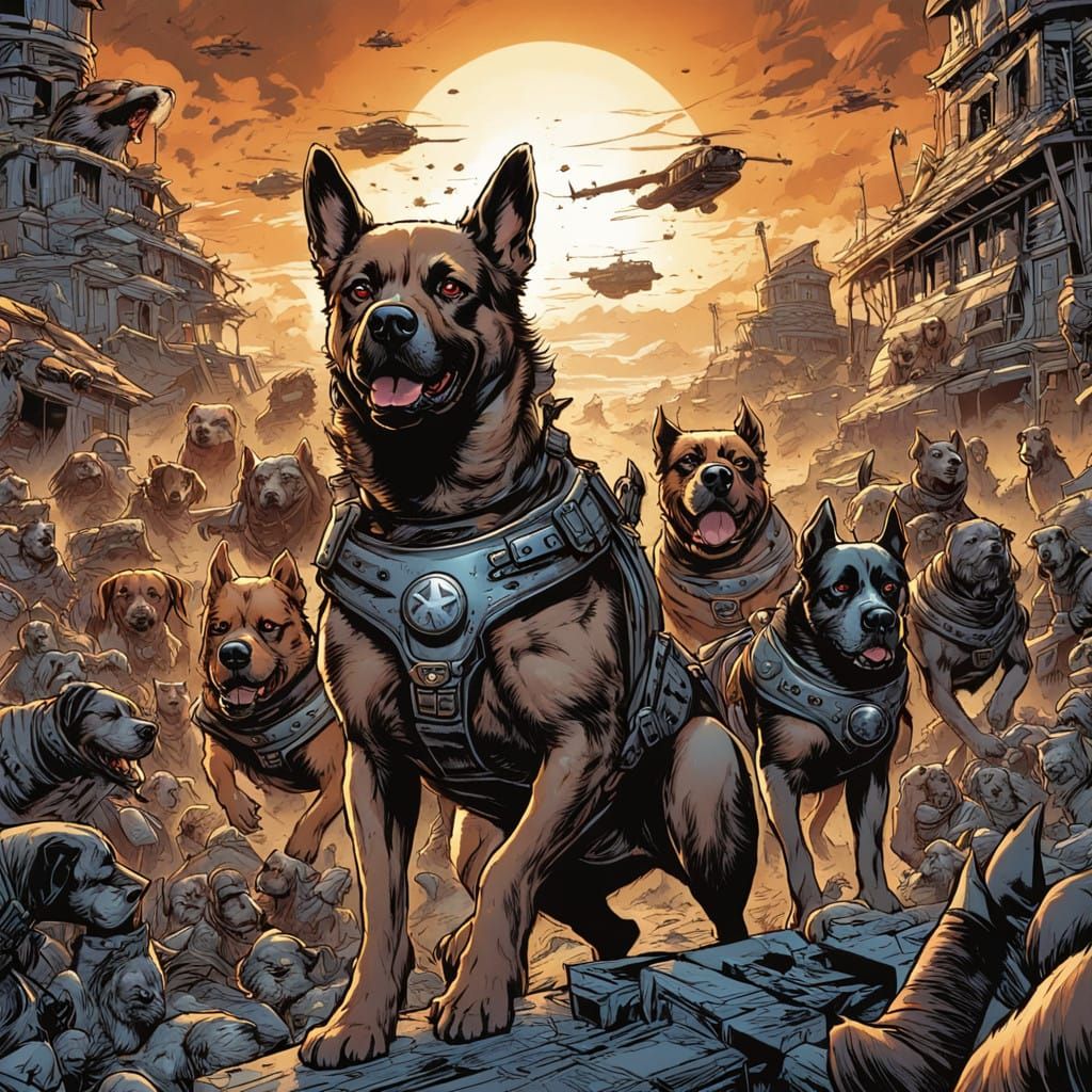 Monstrous Dogs Engaged in Epic Battle