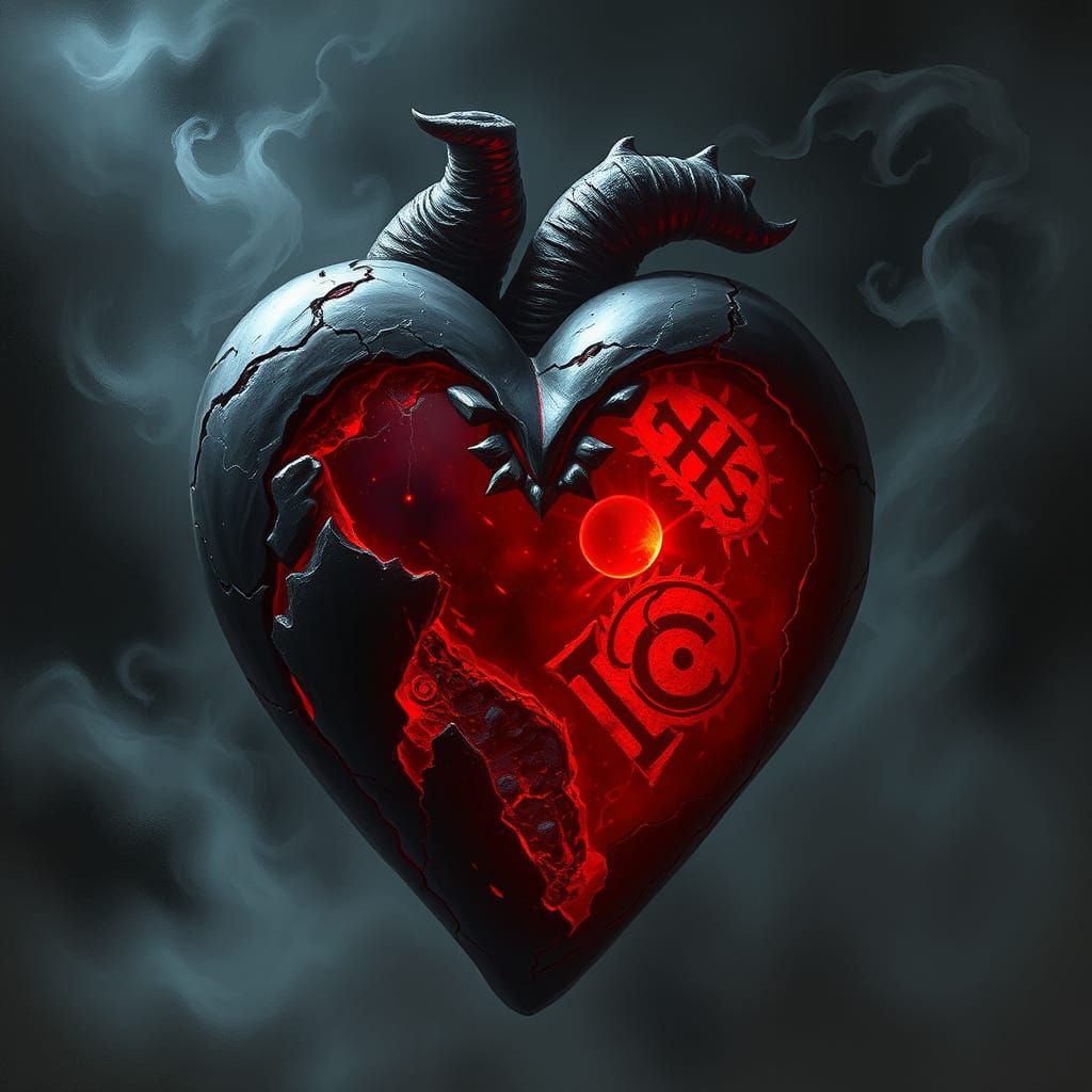 Haunted Obsidian Heart in Ethereal Mists