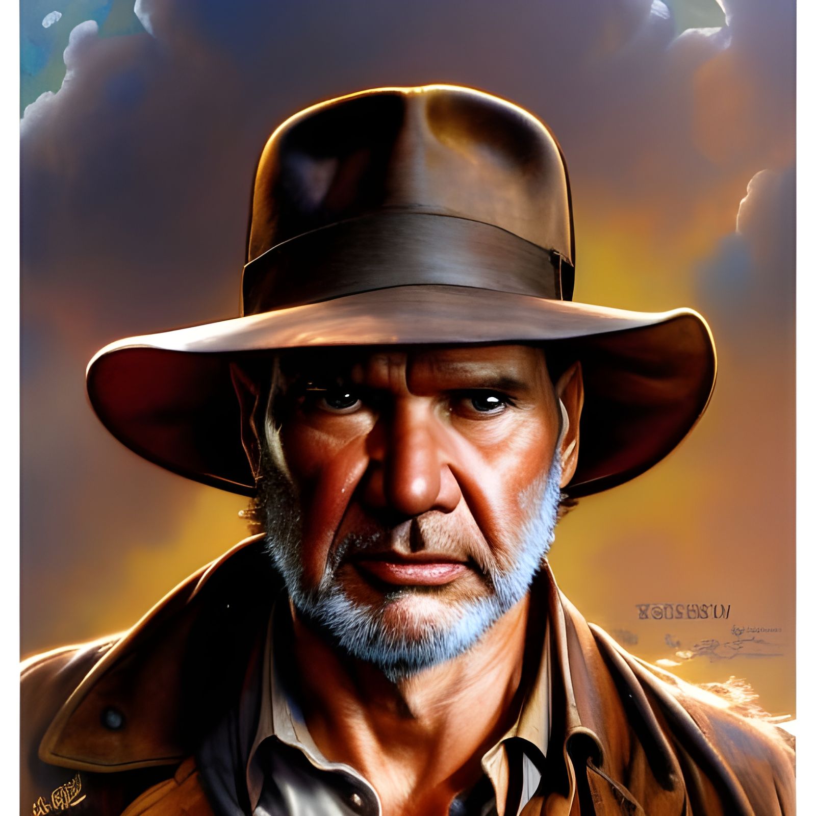 Grumpy Indiana Jones in Rococo Style
