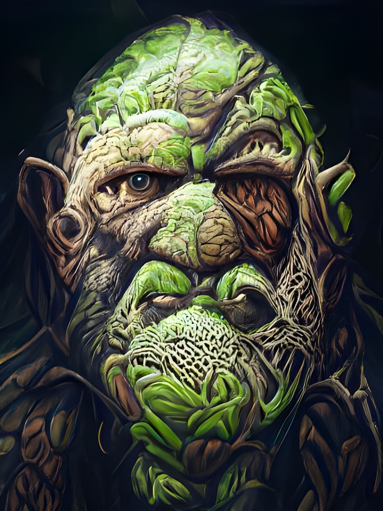 Forest Green Cityscape Orc Face Art