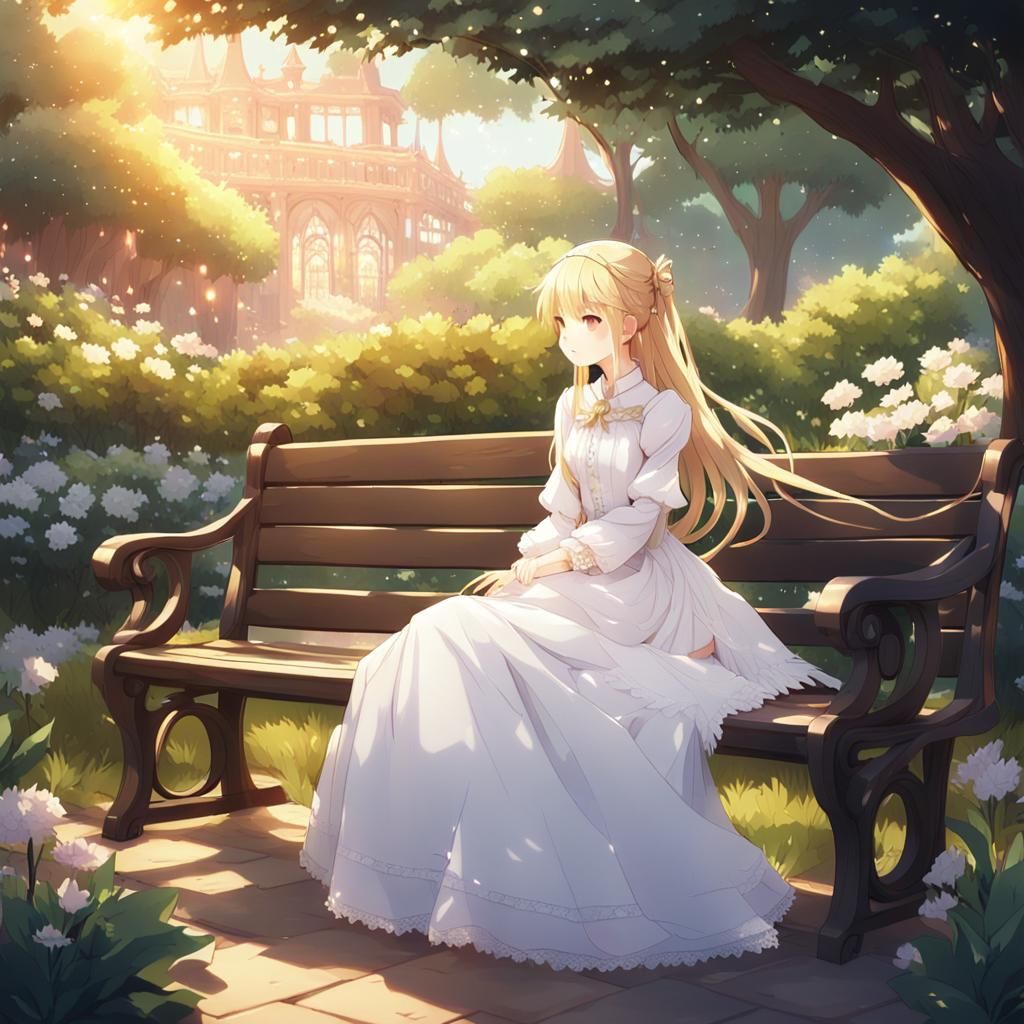 Anime Girl in Garden with Cinematic Lighting