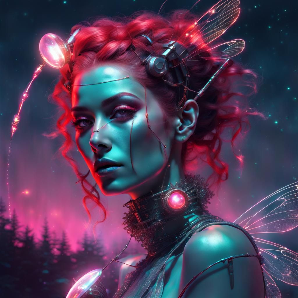 Dystopian Futurepunk Fairy with Crystalline Shimmer