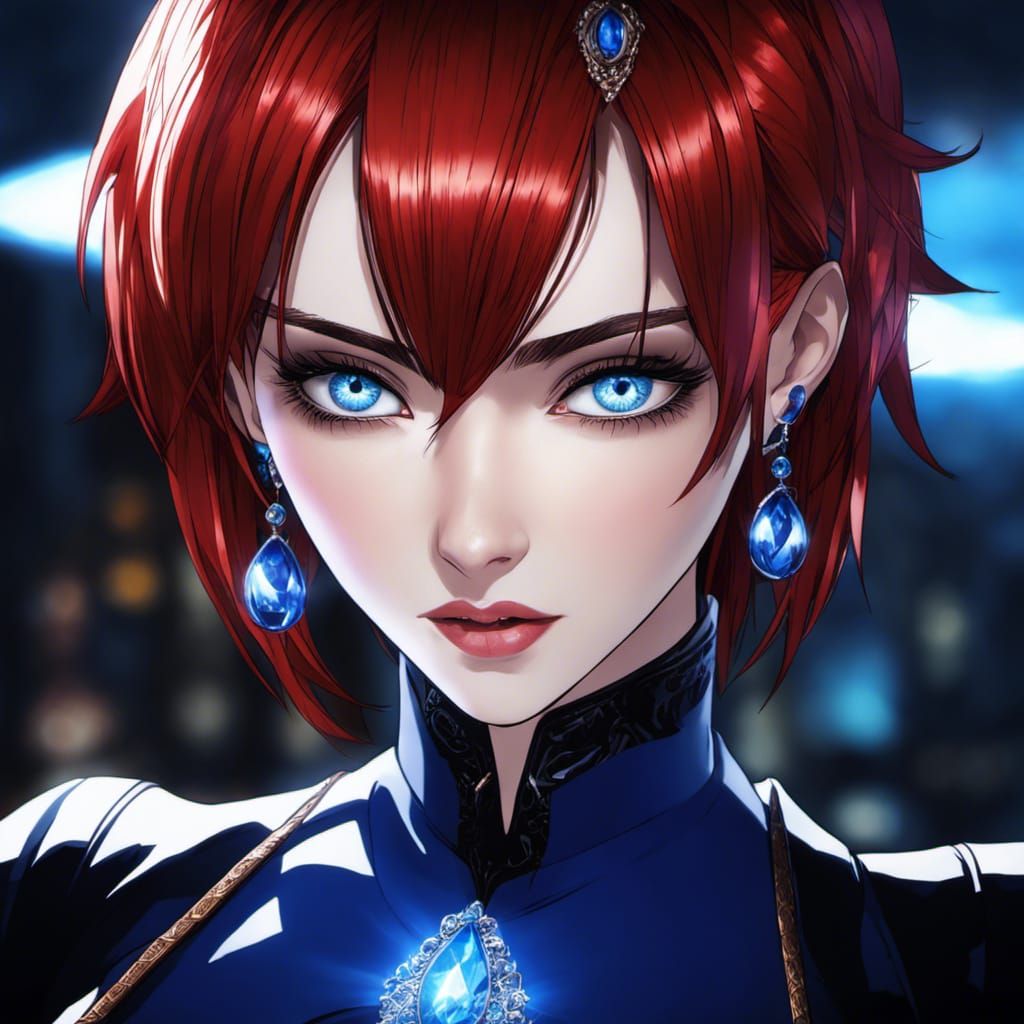 Anime Portrait of a Goth Woman with Red Hair