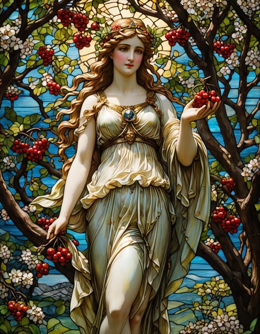 Aphrodite with Cherries in Stained Glass Style