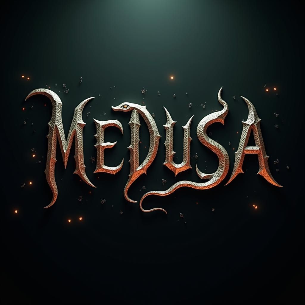 Medusa Serpent Typography in 3D Anime Art