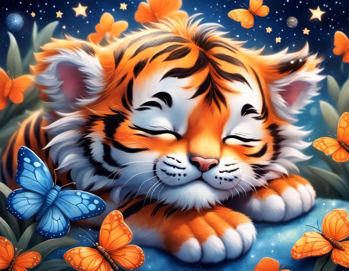 Sleeping Baby Tiger's Butterfly Dream