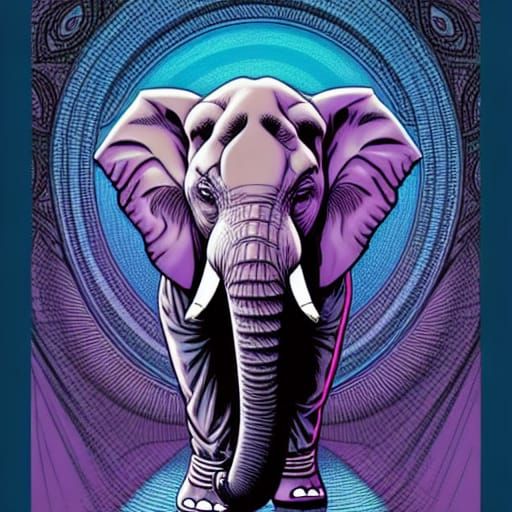 Purple Elephant in Comic Book Art Style