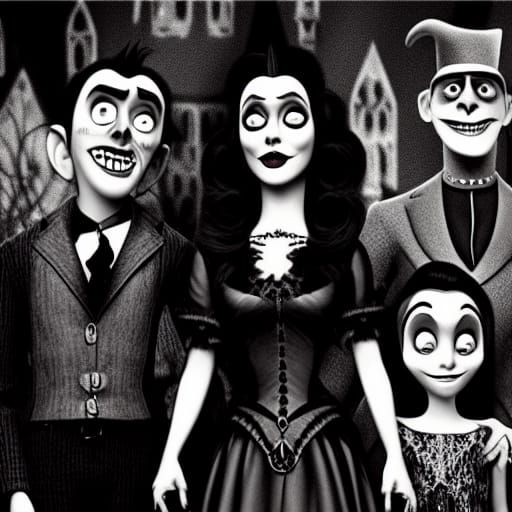 Gothic Twilight Scene in Tim Burton Style