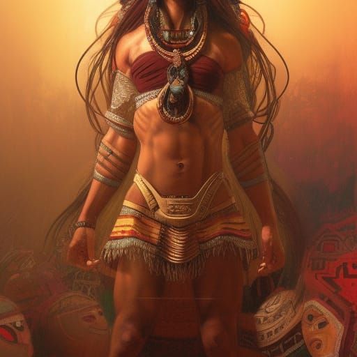Aztec Priestess Portrait in Hyperdetailed Style