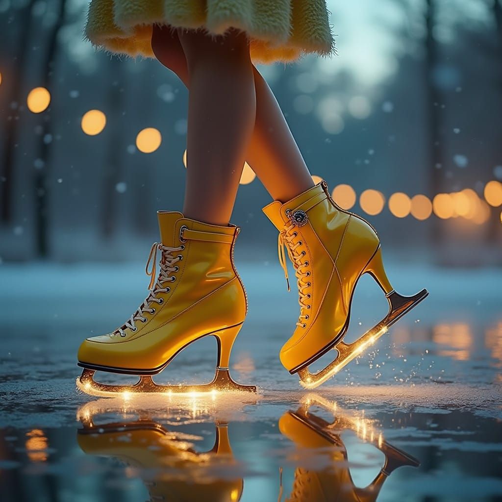 Glamorous Winter Skater in Art Nouveau Steampunk Heels