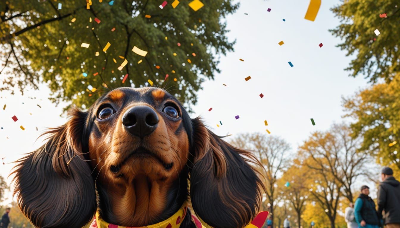 Whimsical Hotdog Dachshund in a Park