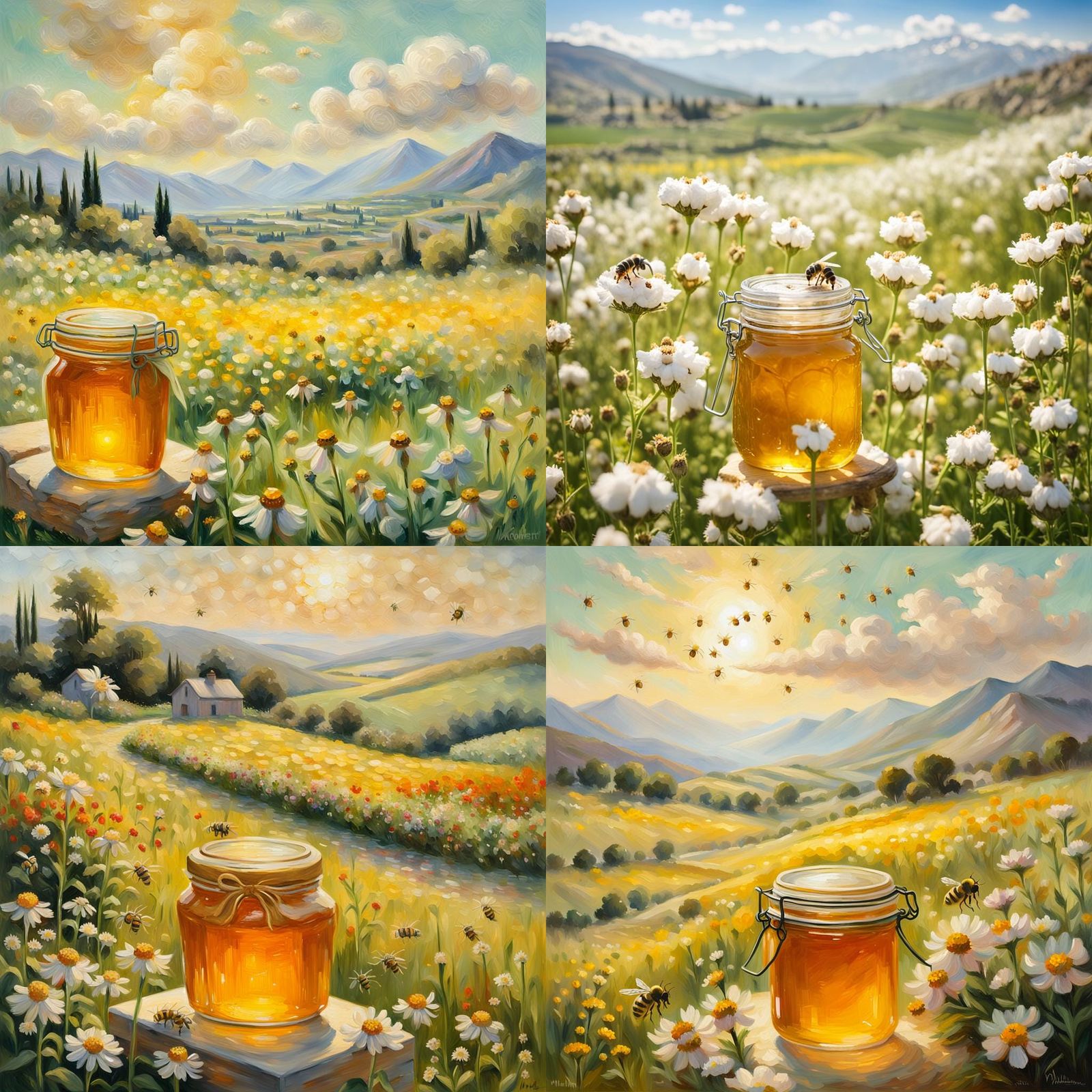 Honey Jar in a Sunny Flower Field