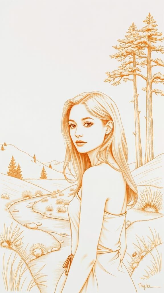 Ethereal Lady Amidst Rolling Hills