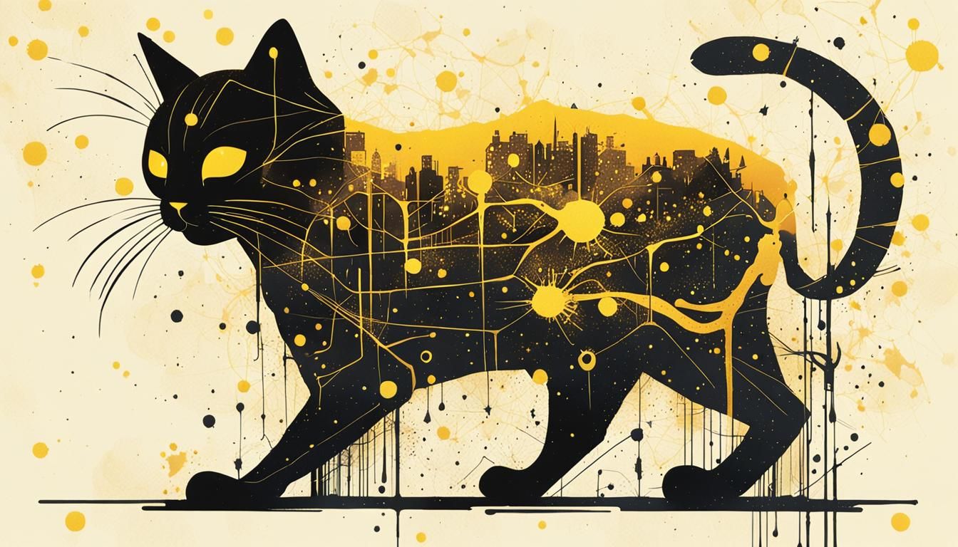 Cybernetic Cat in Ink on Aged Paper