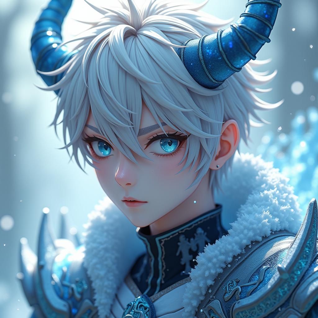 Icy Demon with Platinum Hair: Anime-Inspired Digital Art