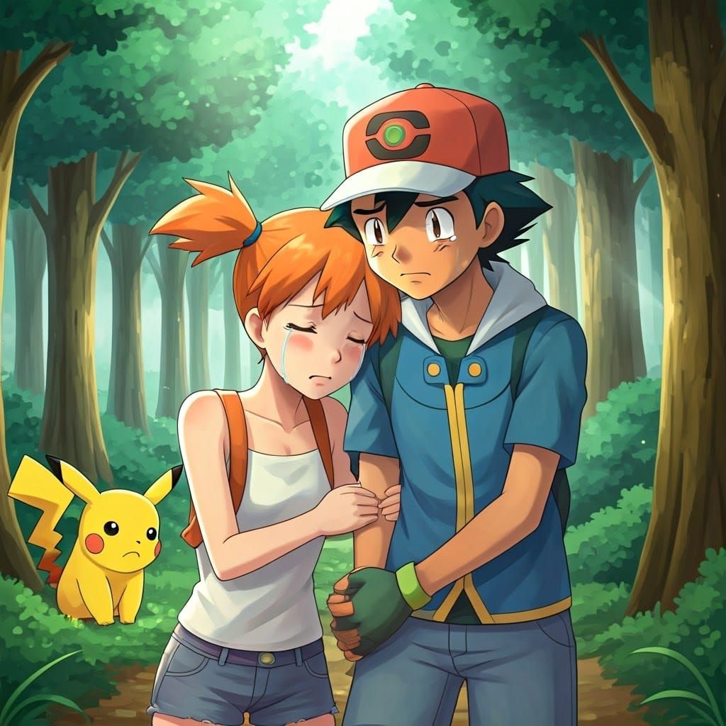 Ash and Misty Share Grief in Forest Scene