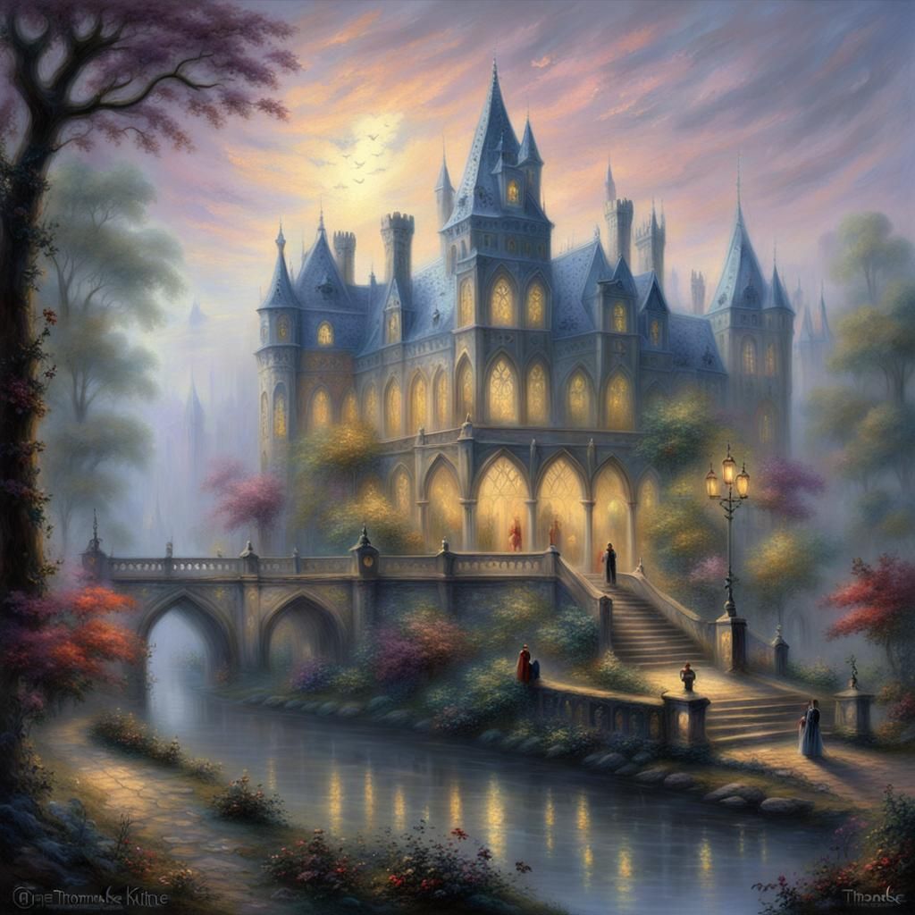 Ethereal Gothic Palace Party in Kinkade Style