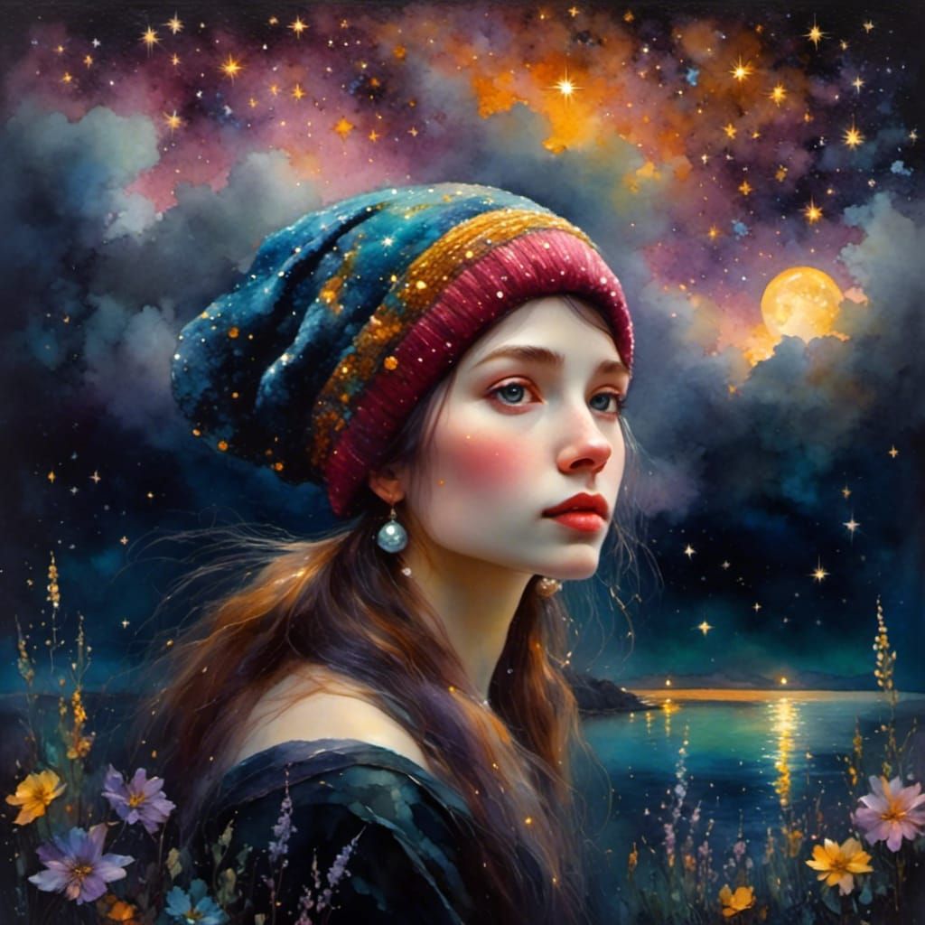 Girl with Pearl Earring under Dreamy Sky