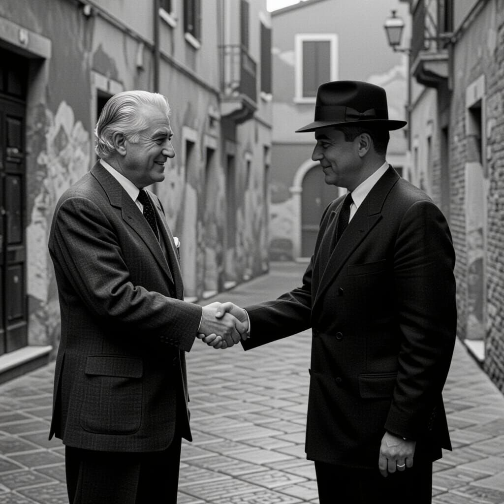 Classic Film Noir Handshake in Black and White