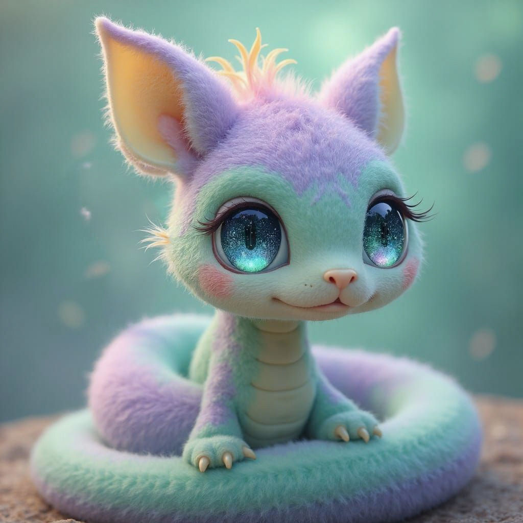 Fuzzy Pastel Snake with Galaxy Eyes