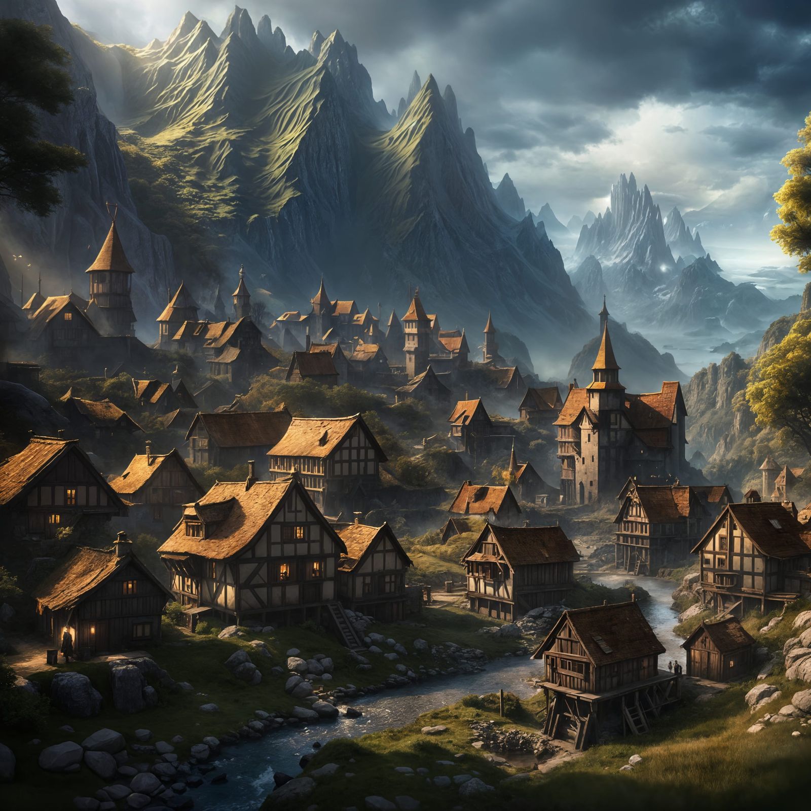 Dark Fantasy Mining Village in Medieval German Style