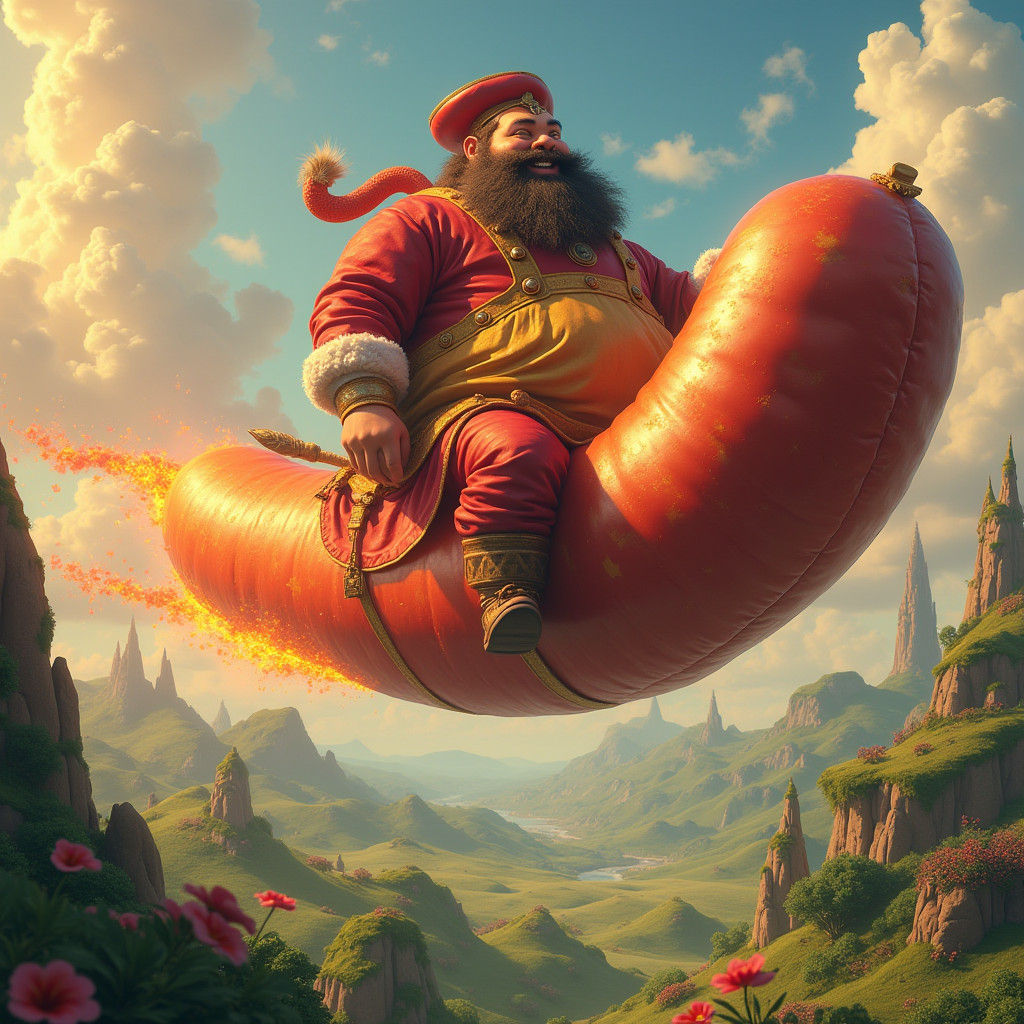 Man Rides Sausage Through Food Landscape