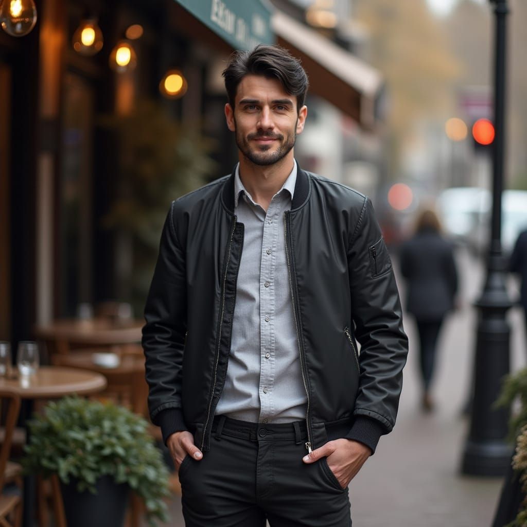 Hyper Realistic Photo of Man in Amsterdam Outdoor Cafe