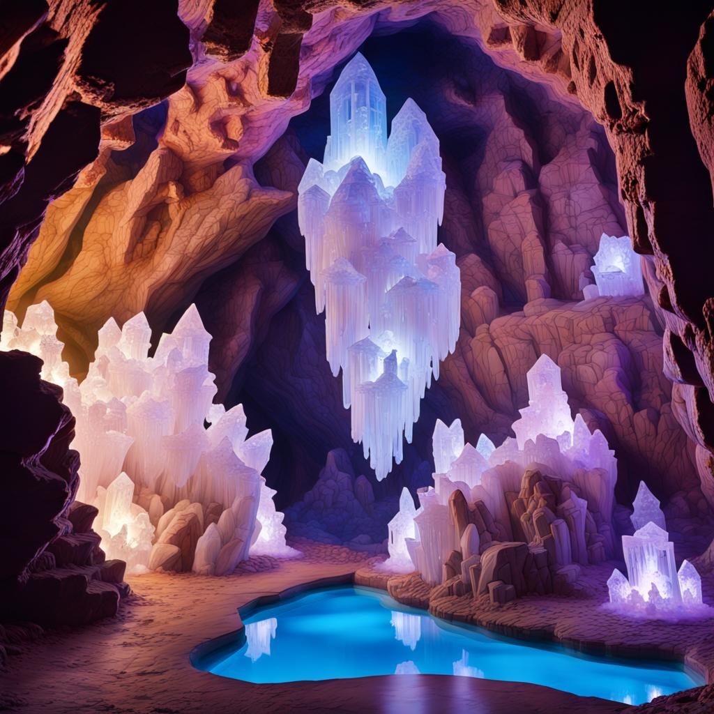 Detailed Crystal Cave Inspired by Petra, Graffiti Art