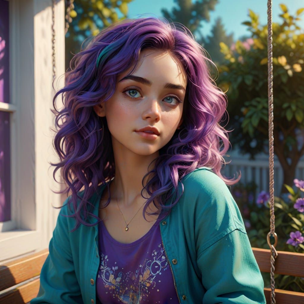 Young Woman with Amethyst Hair in Alcohol Ink Style