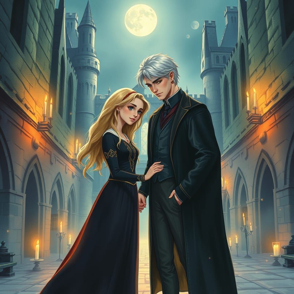 Ethereal Hogwarts Scene in Dreamy Watercolor Style