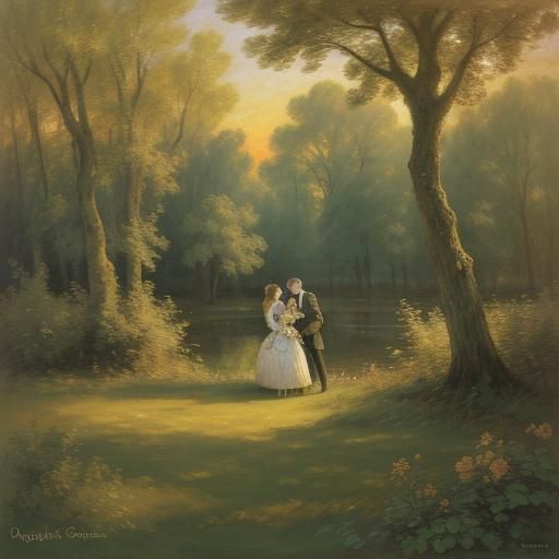 Romantic Sunset Kiss Under Mossy Oak Tree