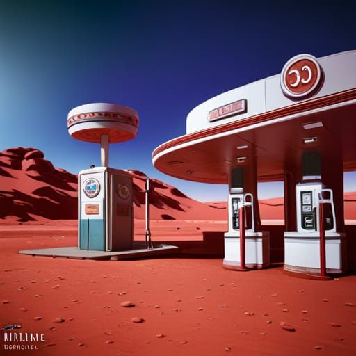 Retro Gas Station on Mars: Detailed Matte Painting