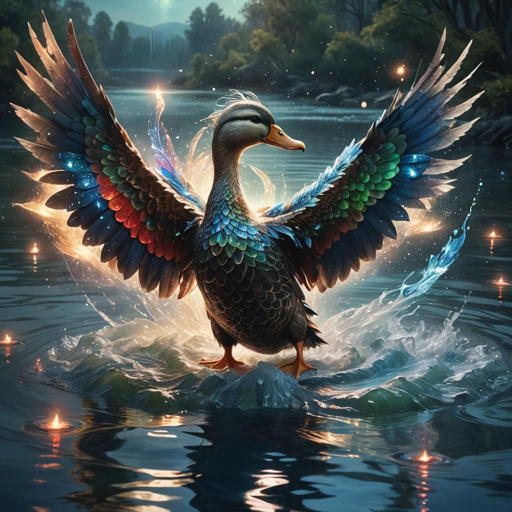 Majestic Dragon-Winged Duck Lights Up Water
