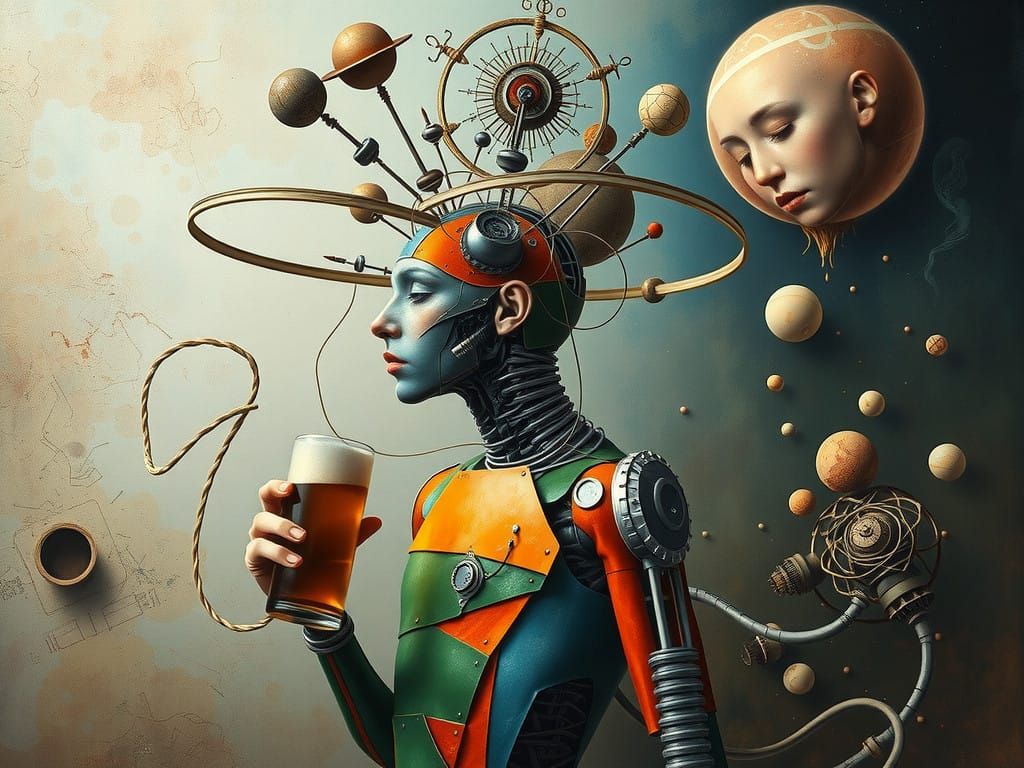 Ethereal Surrealist with Fragmented Form and Cosmic Backgrou...