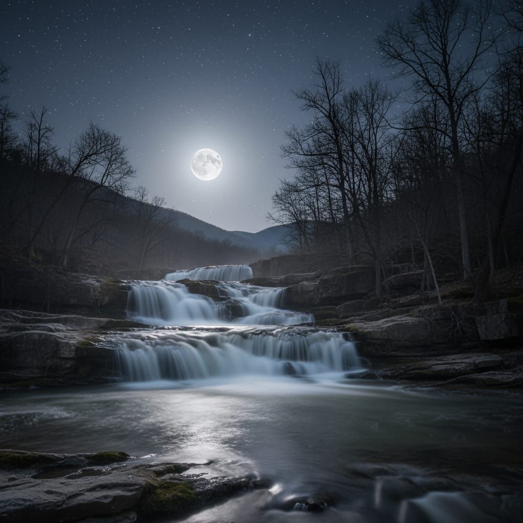 Moonlit Water Flow in Delicate Illumination